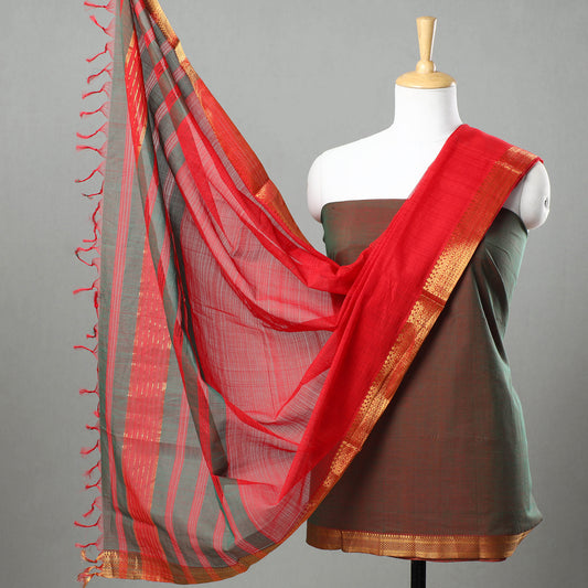 3pc Mangalagiri Handloom Cotton Suit Material Set with Zari Border 01