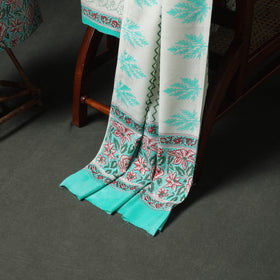 Floral Hand Block Sanganeri Print Woolen Unstitched Dress Material: Kurta, Bottom with Dupatta 07