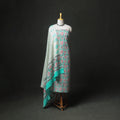 Floral Hand Block Sanganeri Print Woolen Unstitched Dress Material: Kurta, Bottom with Dupatta 07