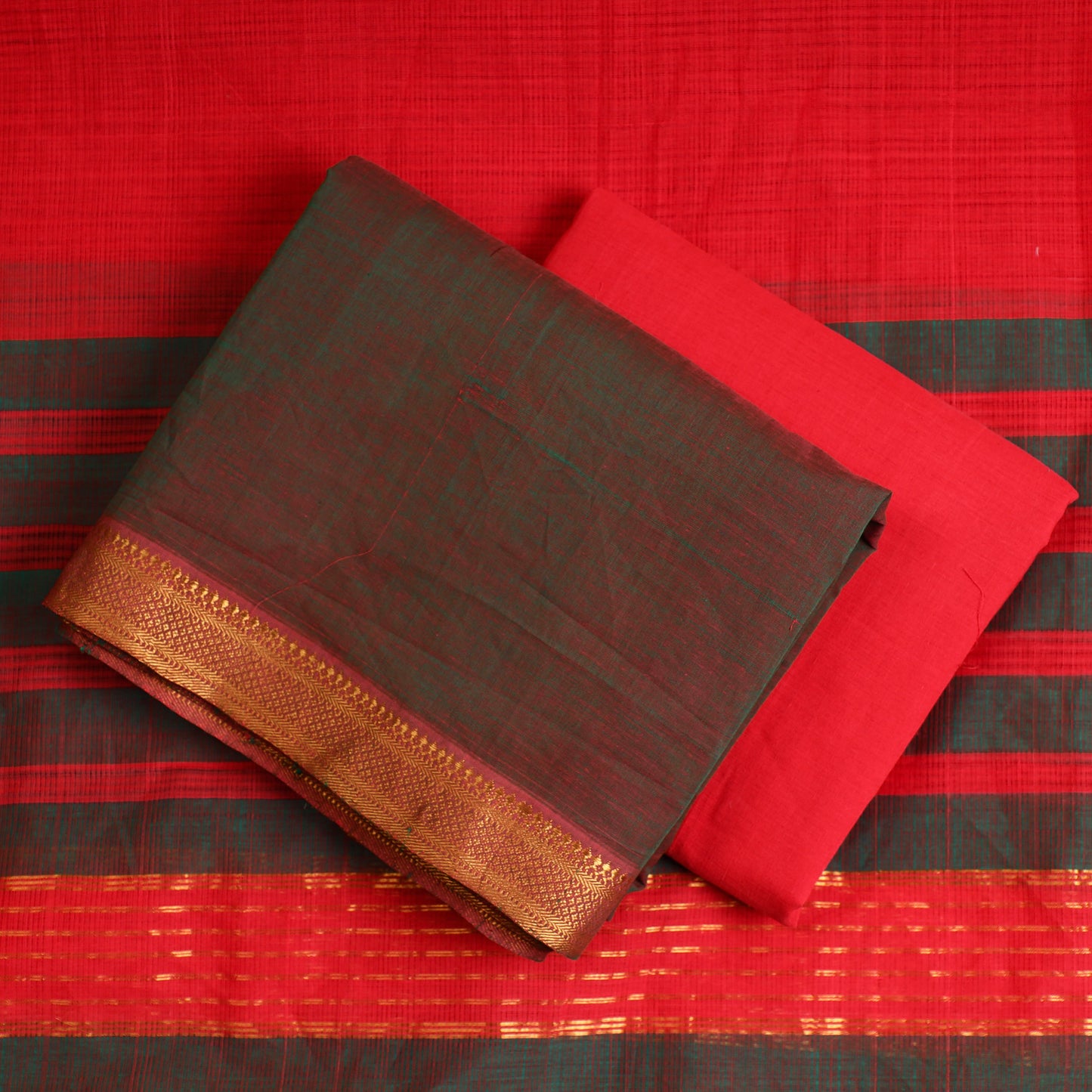 3pc Mangalagiri Handloom Cotton Suit Material Set with Zari Border 01