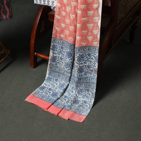 Floral Hand Block Sanganeri Print Woolen Unstitched Dress Material: Kurta, Bottom with Dupatta 08