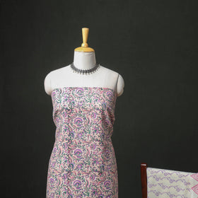 Floral Hand Block Sanganeri Print Woolen Unstitched Dress Material: Kurta, Bottom with Dupatta 09