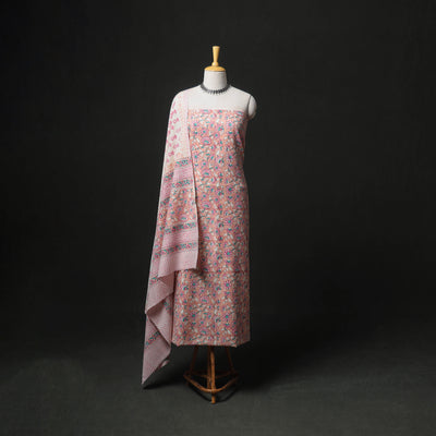 Floral Hand Block Sanganeri Print Woolen Unstitched Dress Material: Kurta, Bottom with Dupatta 10