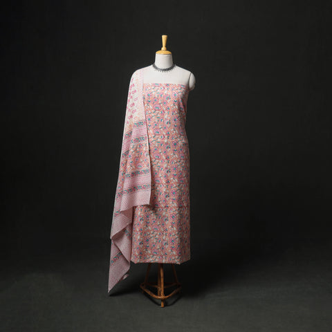 Floral Hand Block Sanganeri Print Woolen Unstitched Dress Material: Kurta, Bottom with Dupatta 10