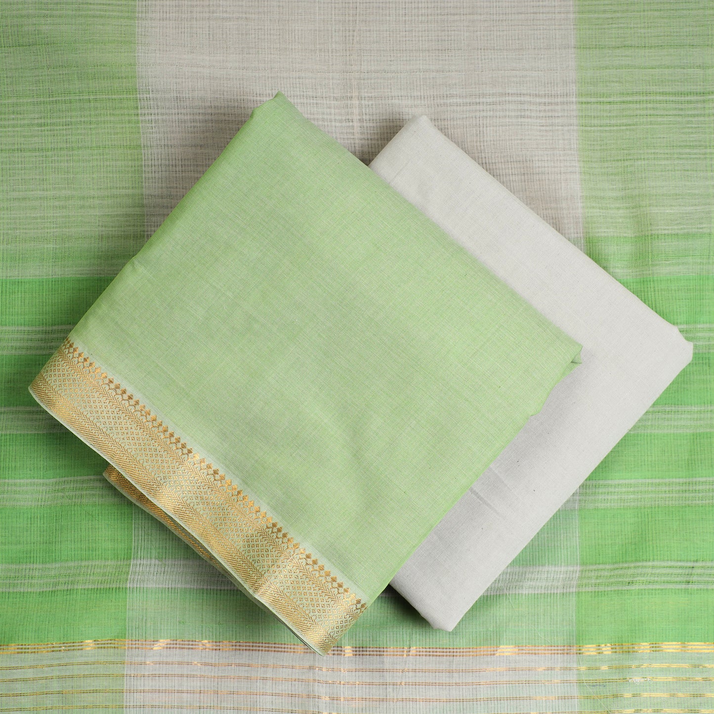 3pc Mangalagiri Handloom Cotton Suit Material Set with Zari Border 07
