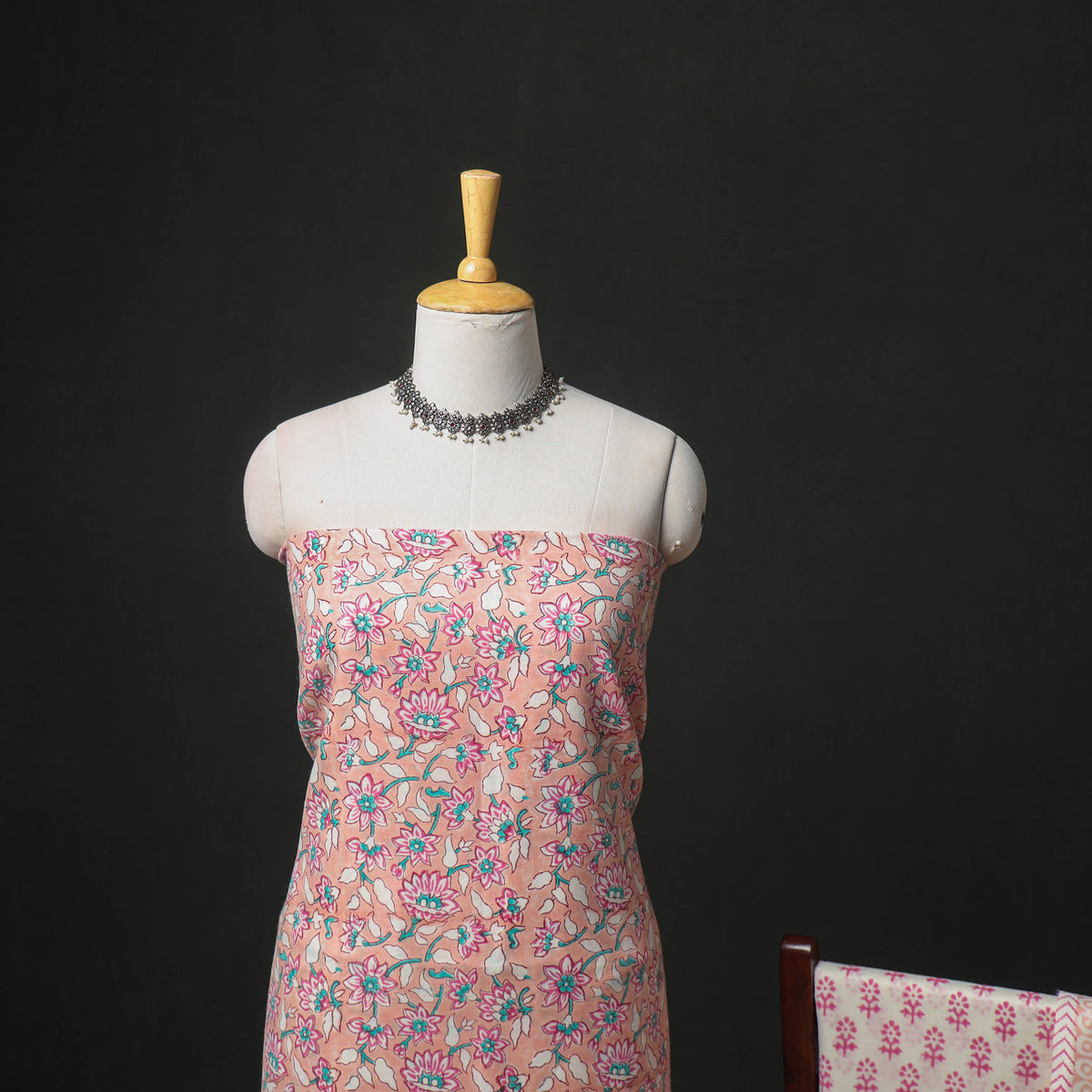 Floral Hand Block Sanganeri Print Woolen Unstitched Dress Material: Kurta, Bottom with Dupatta 10