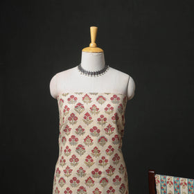 Floral Hand Block Sanganeri Print Woolen Unstitched Dress Material: Kurta, Bottom with Dupatta 11