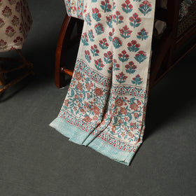 Floral Hand Block Sanganeri Print Woolen Unstitched Dress Material: Kurta, Bottom with Dupatta 11