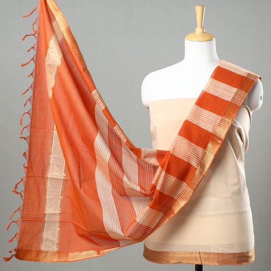 3pc Mangalagiri Handloom Cotton Suit Material Set with Zari Border 14
