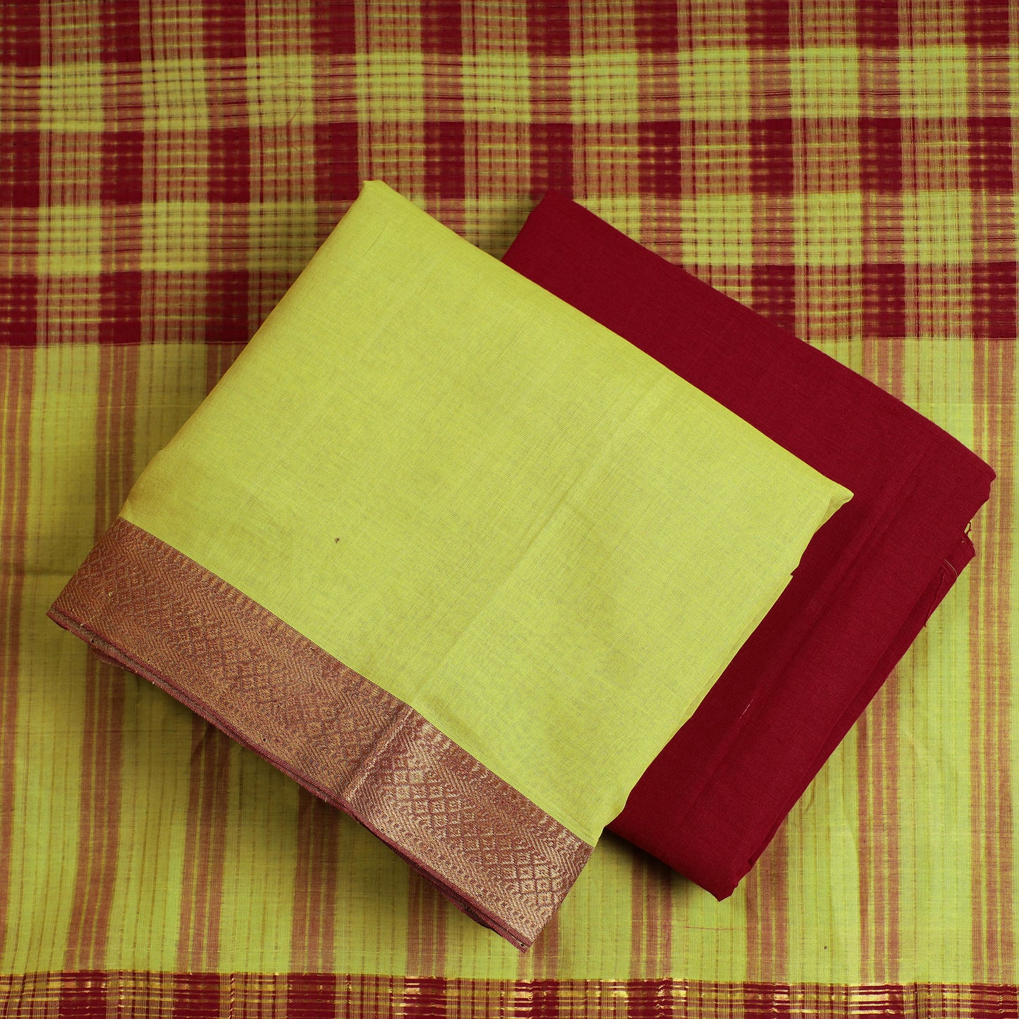 3pc Mangalagiri Handloom Cotton Suit Material Set with Zari Border 13