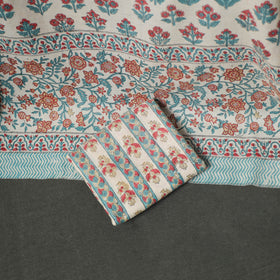 Floral Hand Block Sanganeri Print Woolen Unstitched Dress Material: Kurta, Bottom with Dupatta 11