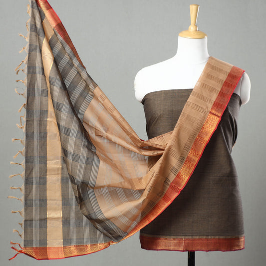 3pc Mangalagiri Handloom Cotton Suit Material Set with Zari Border 15