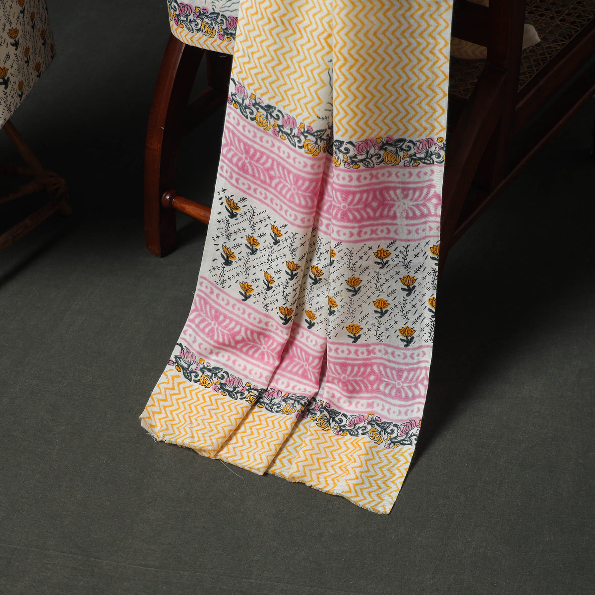 Floral Hand Block Sanganeri Print Woolen Unstitched Dress Material: Kurta, Bottom with Dupatta 12