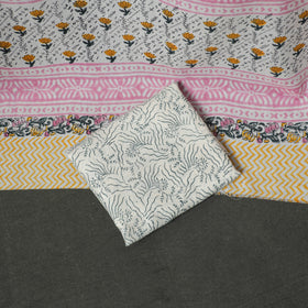 Floral Hand Block Sanganeri Print Woolen Unstitched Dress Material: Kurta, Bottom with Dupatta 12