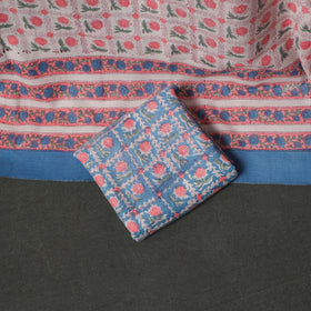 Floral Hand Block Sanganeri Print Woolen Unstitched Dress Material: Kurta, Bottom with Dupatta 13