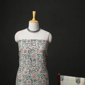 Floral Hand Block Sanganeri Print Woolen Unstitched Dress Material: Kurta, Bottom with Dupatta 14