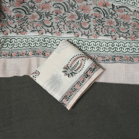 Floral Hand Block Sanganeri Print Woolen Unstitched Dress Material: Kurta, Bottom with Dupatta 14