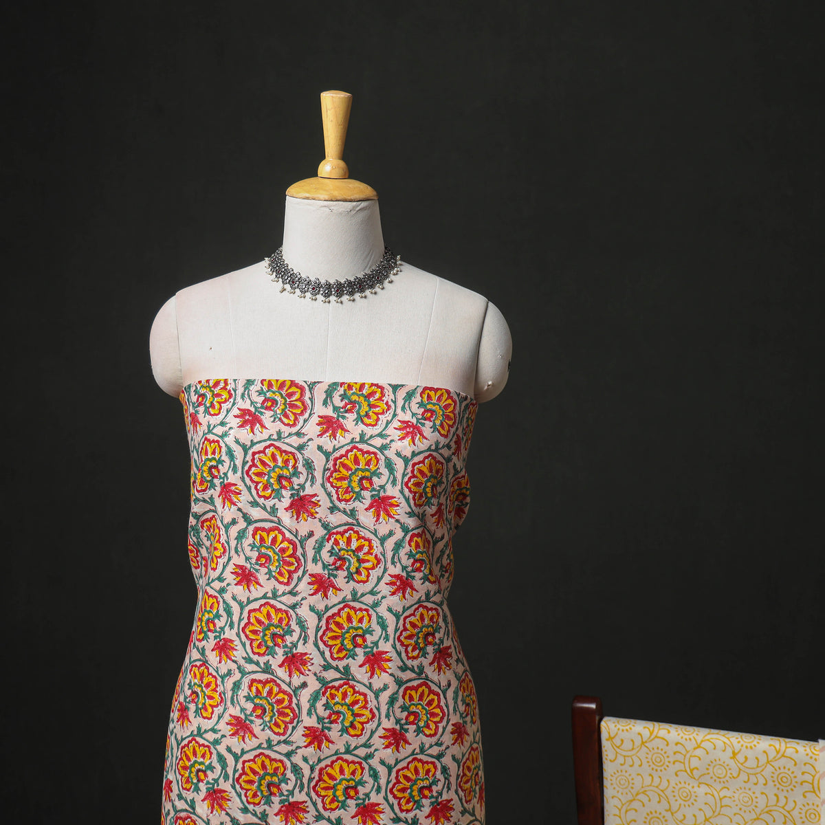 Floral Hand Block Sanganeri Print Woolen Unstitched Dress Material: Kurta, Bottom with Dupatta 15