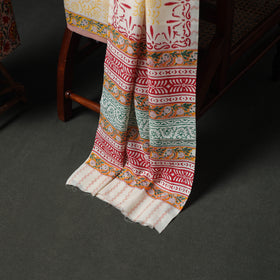 Floral Hand Block Sanganeri Print Woolen Unstitched Dress Material: Kurta, Bottom with Dupatta 15