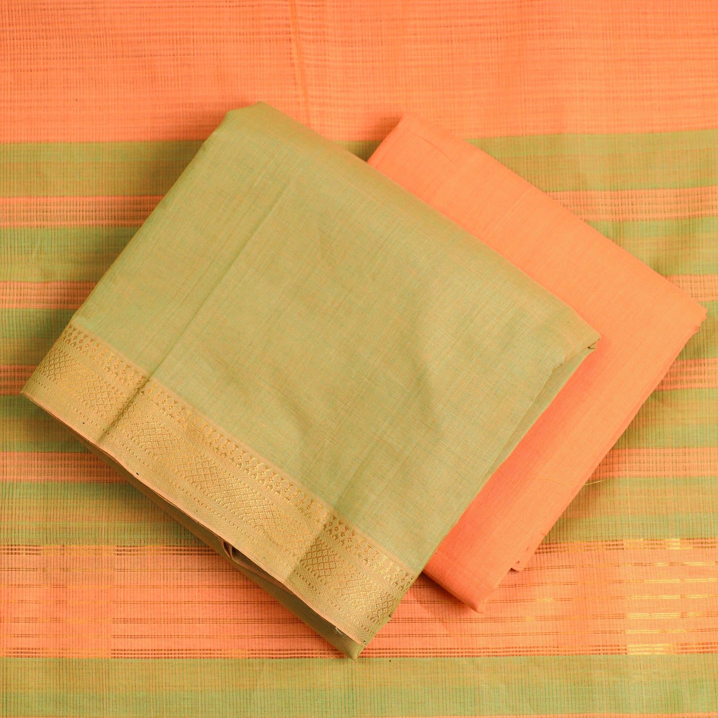 3pc Mangalagiri Handloom Cotton Suit Material Set with Zari Border 21