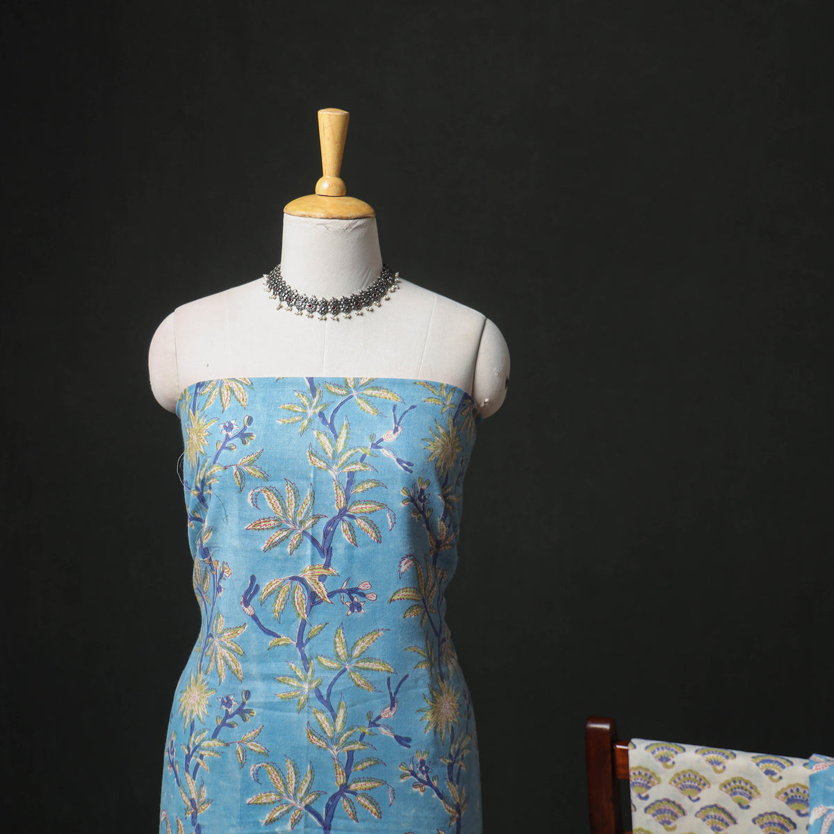Floral Hand Block Sanganeri Print Woolen Unstitched Dress Material: Kurta, Bottom with Dupatta 16