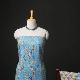 Floral Hand Block Sanganeri Print Woolen Unstitched Dress Material: Kurta, Bottom with Dupatta 16