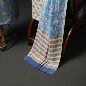 Floral Hand Block Sanganeri Print Woolen Unstitched Dress Material: Kurta, Bottom with Dupatta 16