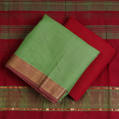 3pc Mangalagiri Handloom Cotton Suit Material Set with Zari Border 23