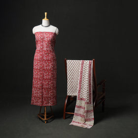 Floral Hand Block Sanganeri Print Woolen Unstitched Dress Material: Kurta, Bottom with Dupatta 17