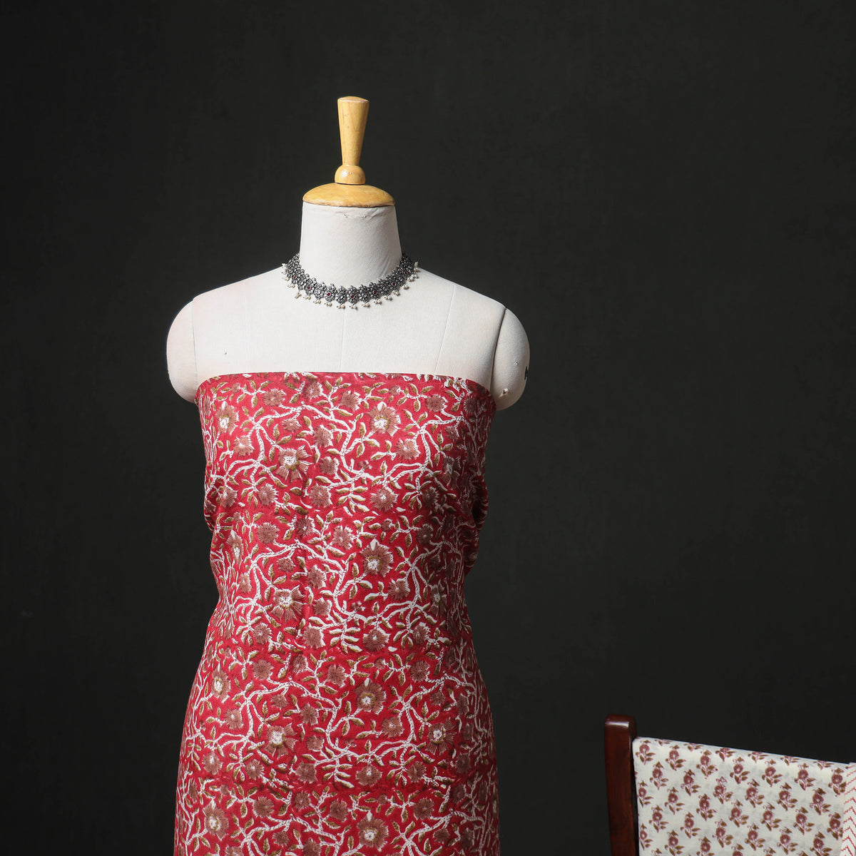 Floral Hand Block Sanganeri Print Woolen Unstitched Dress Material: Kurta, Bottom with Dupatta 17