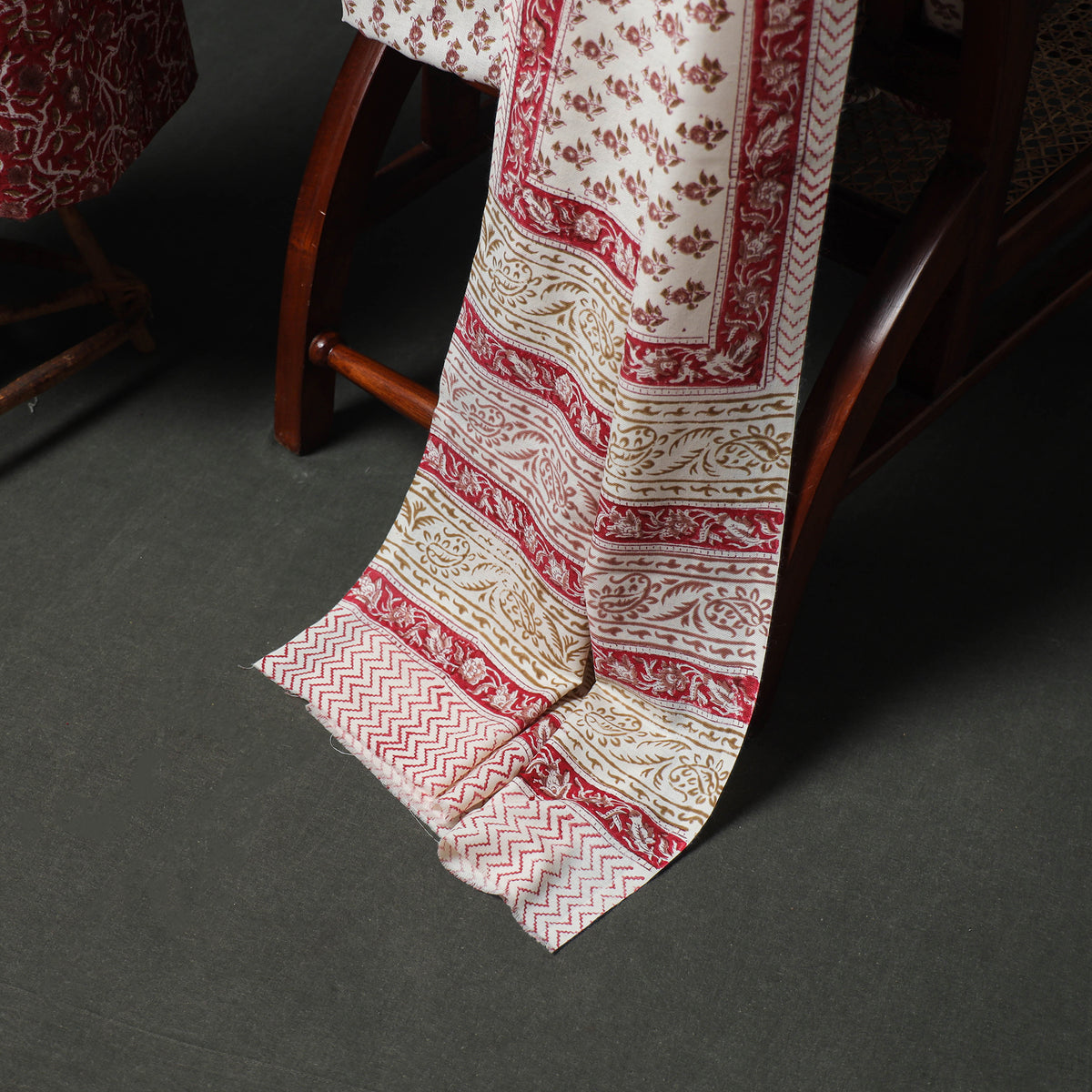 Floral Hand Block Sanganeri Print Woolen Unstitched Dress Material: Kurta, Bottom with Dupatta 17