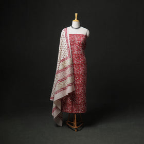 Floral Hand Block Sanganeri Print Woolen Unstitched Dress Material: Kurta, Bottom with Dupatta 17