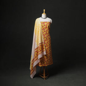 Floral Hand Block Sanganeri Print Woolen Unstitched Dress Material: Kurta, Bottom with Dupatta 18