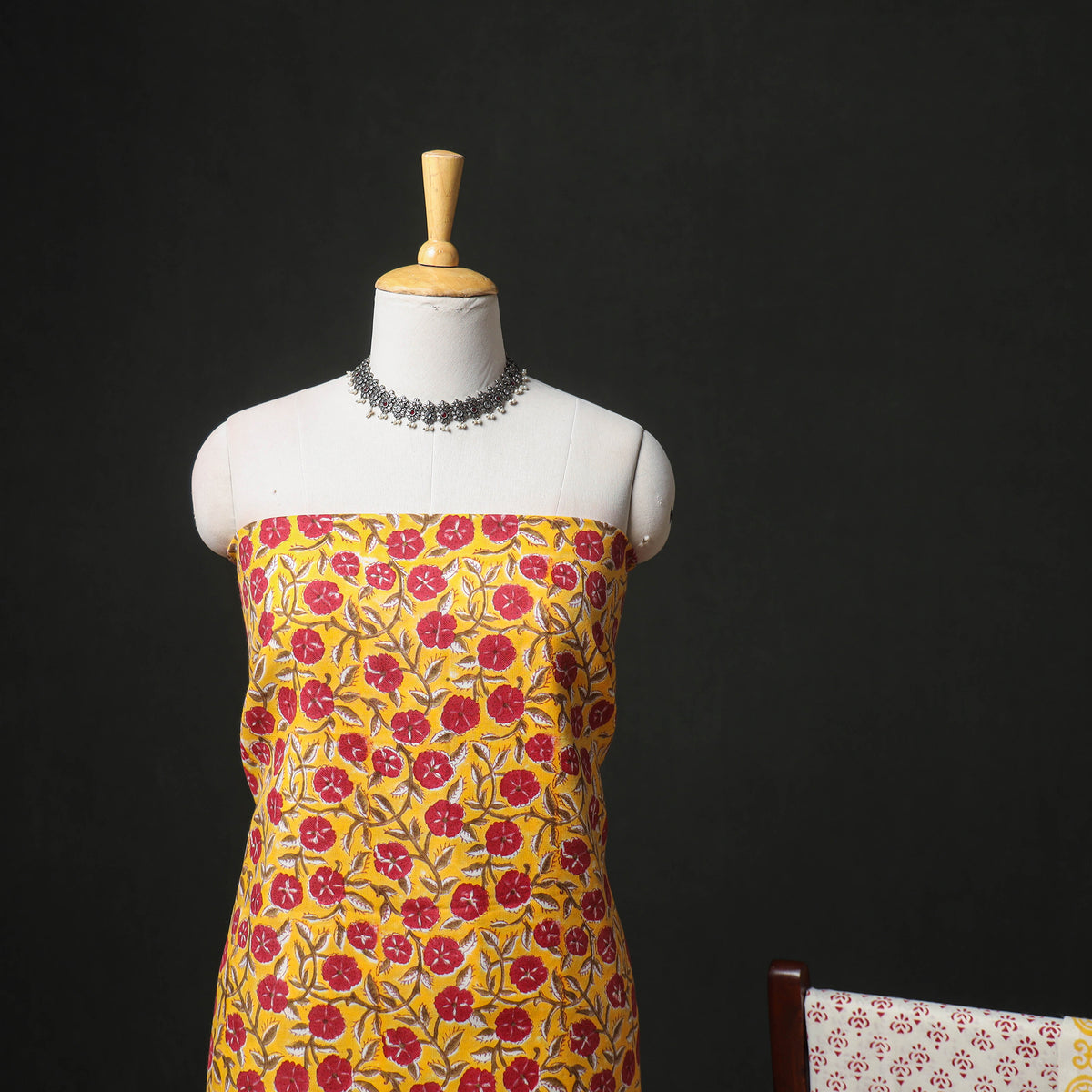 Floral Hand Block Sanganeri Print Woolen Unstitched Dress Material: Kurta, Bottom with Dupatta 18