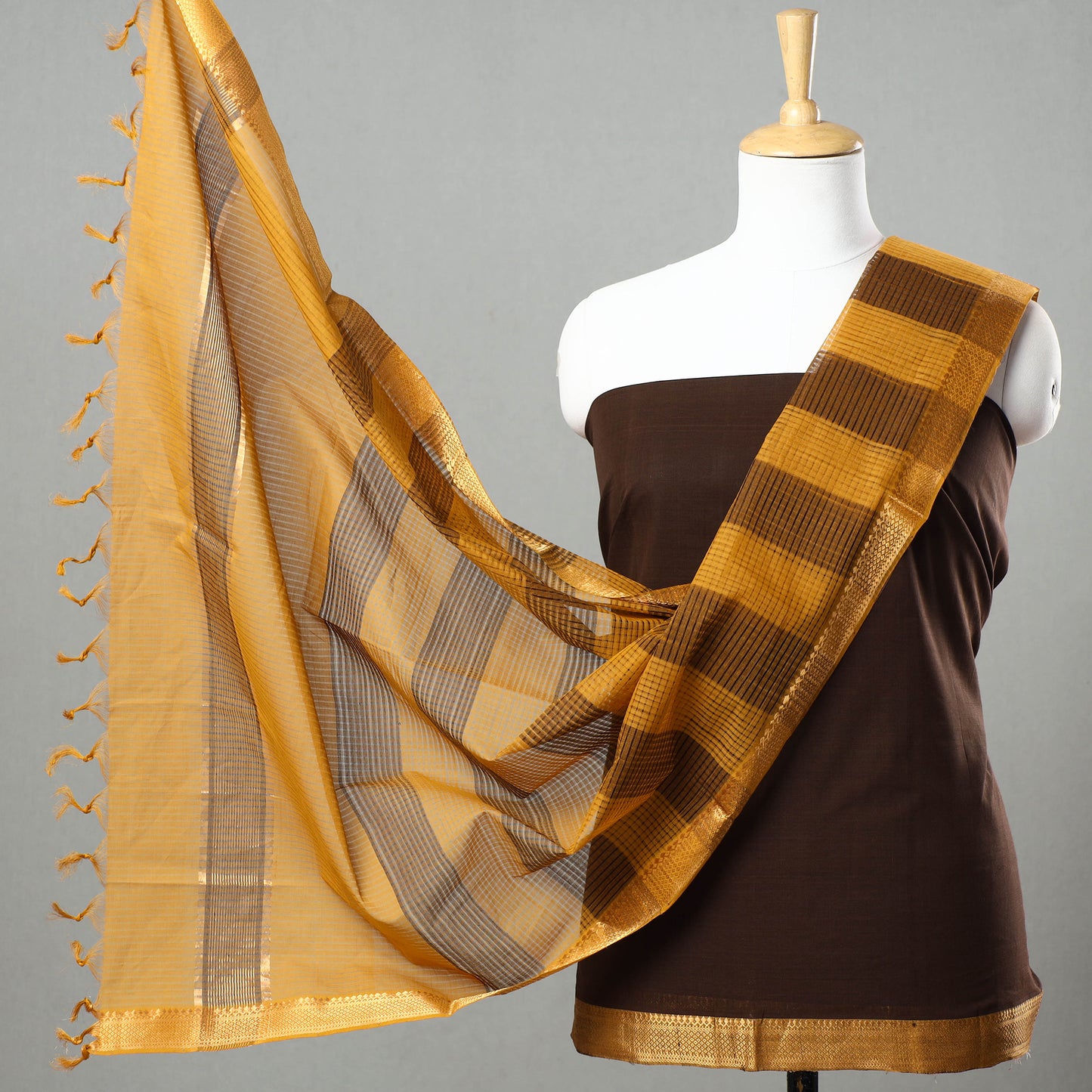 3pc Mangalagiri Handloom Cotton Suit Material Set with Zari Border 30