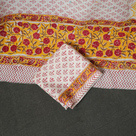 Floral Hand Block Sanganeri Print Woolen Unstitched Dress Material: Kurta, Bottom with Dupatta 18