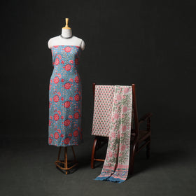 Floral Hand Block Sanganeri Print Woolen Unstitched Dress Material: Kurta, Bottom with Dupatta 19