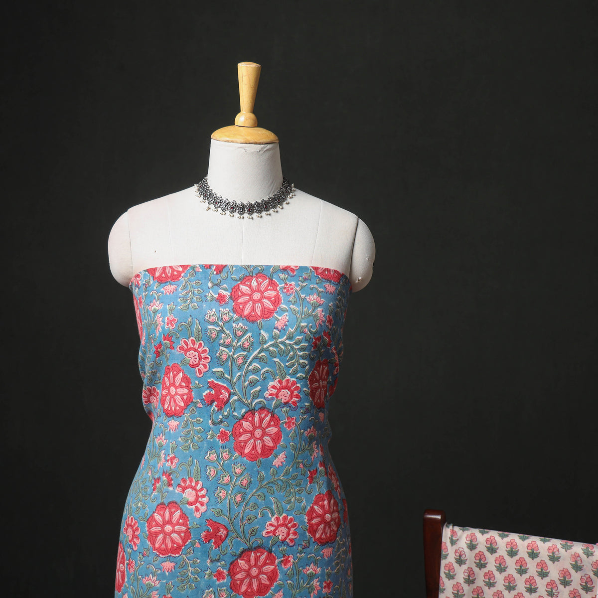 Floral Hand Block Sanganeri Print Woolen Unstitched Dress Material: Kurta, Bottom with Dupatta 19