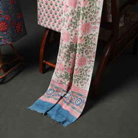 Floral Hand Block Sanganeri Print Woolen Unstitched Dress Material: Kurta, Bottom with Dupatta 19