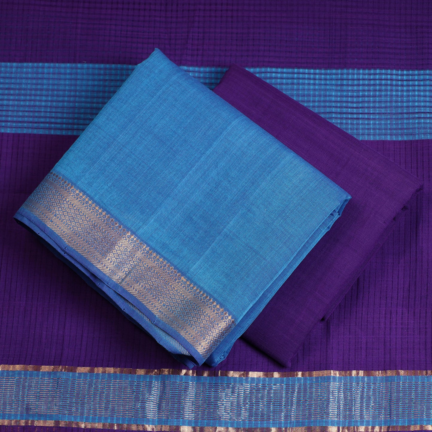 3pc Mangalagiri Handloom Cotton Suit Material Set with Zari Border 29
