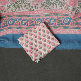 Floral Hand Block Sanganeri Print Woolen Unstitched Dress Material: Kurta, Bottom with Dupatta 19
