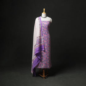 Floral Hand Block Sanganeri Print Woolen Unstitched Dress Material: Kurta, Bottom with Dupatta 20