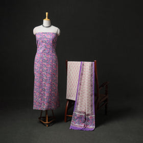 Floral Hand Block Sanganeri Print Woolen Unstitched Dress Material: Kurta, Bottom with Dupatta 20