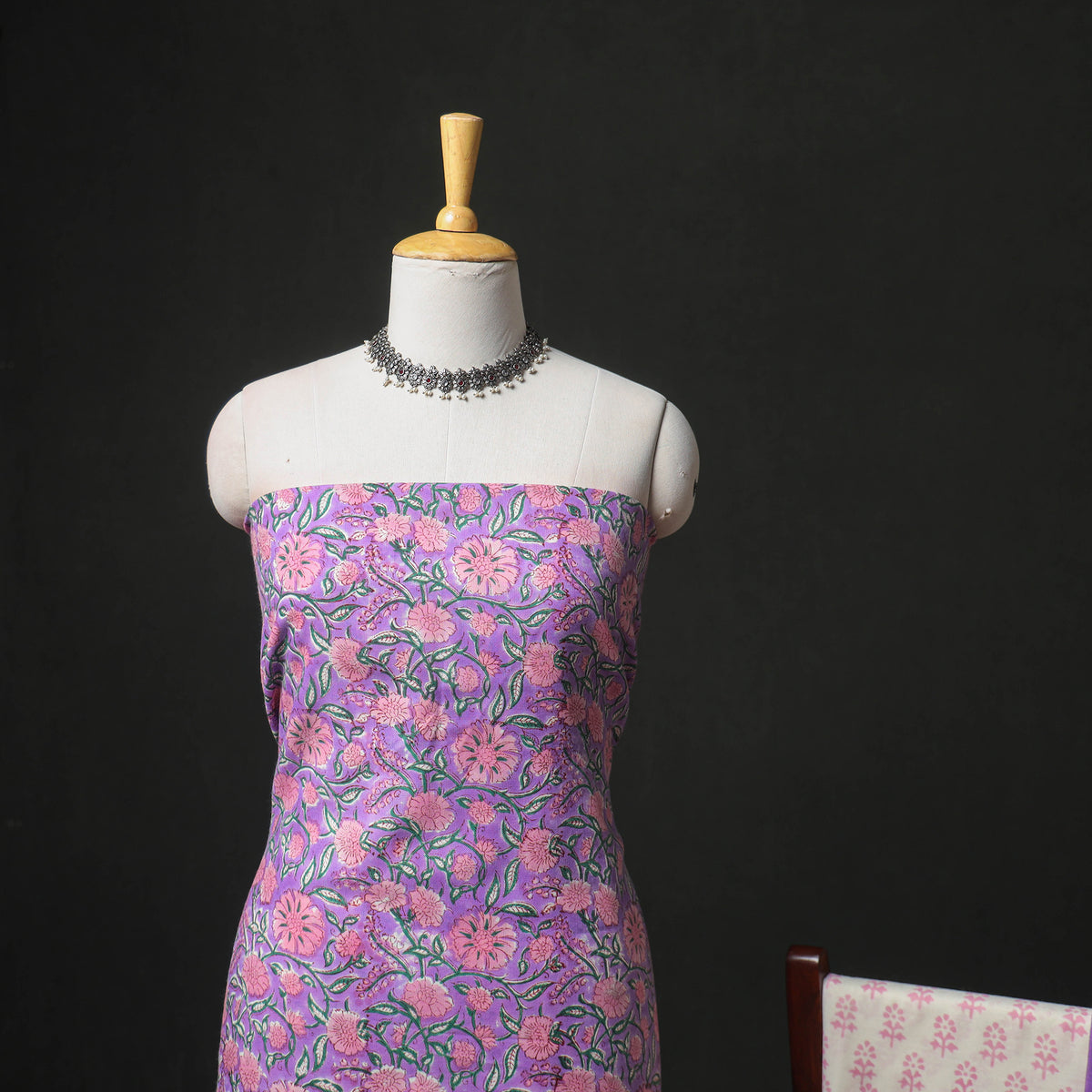 Floral Hand Block Sanganeri Print Woolen Unstitched Dress Material: Kurta, Bottom with Dupatta 20
