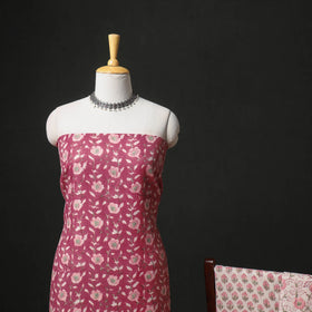 Floral Hand Block Sanganeri Print Woolen Unstitched Dress Material: Kurta, Bottom with Dupatta 21