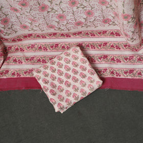 Floral Hand Block Sanganeri Print Woolen Unstitched Dress Material: Kurta, Bottom with Dupatta 21