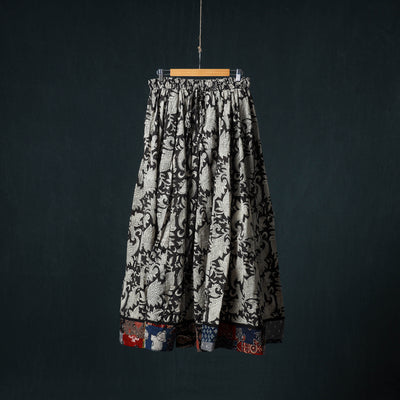 Kalamkari Hand Block Print 24 Kali Cotton Long Skirt with Patchwork Border 63