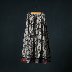 Kalamkari Hand Block Print 24 Kali Cotton Long Skirt with Patchwork Border 63