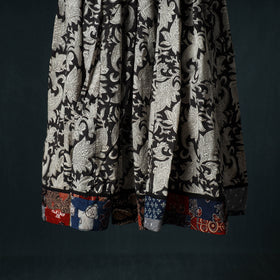 Kalamkari Hand Block Print 24 Kali Cotton Long Skirt with Patchwork Border 63