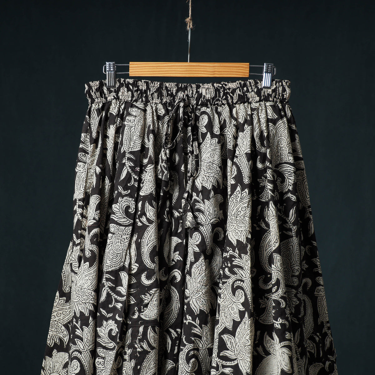 Kalamkari Hand Block Print 24 Kali Cotton Long Skirt with Patchwork Border 63